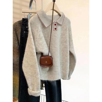 polo领套头软糯毛衣女秋冬2025新款慵懒风加厚内搭打底针织衫上衣