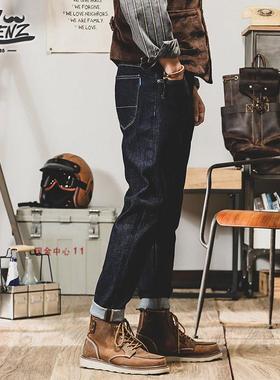 ROLENZ美式重磅加厚加绒牛仔裤男直筒丹宁赤耳阿美咔叽长裤子春秋