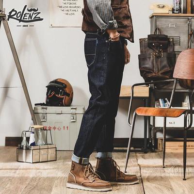 ROLENZ美式重磅加厚加绒牛仔裤男直筒丹宁赤耳阿美咔叽长裤子春秋