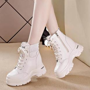 真皮内增高马丁靴女2025春秋新款加绒厚底松糕短靴爆款高筒老爹鞋