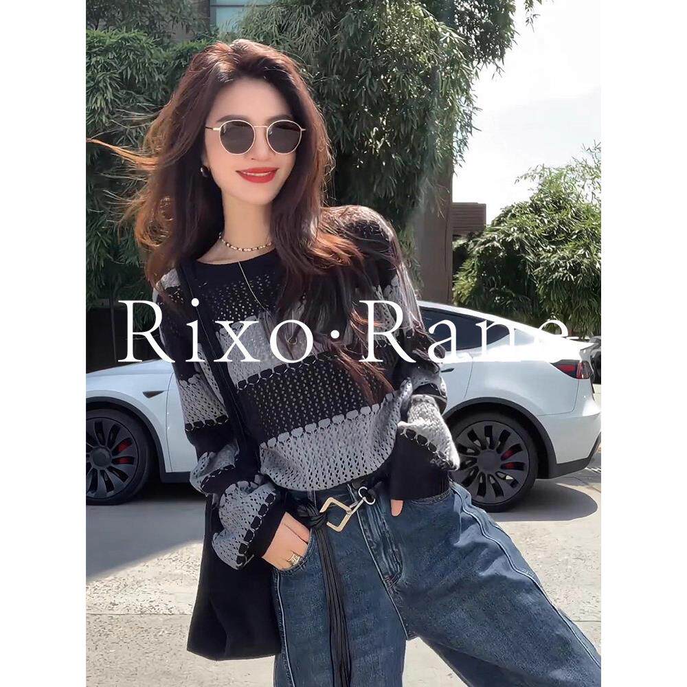 法国Rixo Rane 舒适高颜⭐法式条纹镂空针织衫毛衣短款长袖上衣女