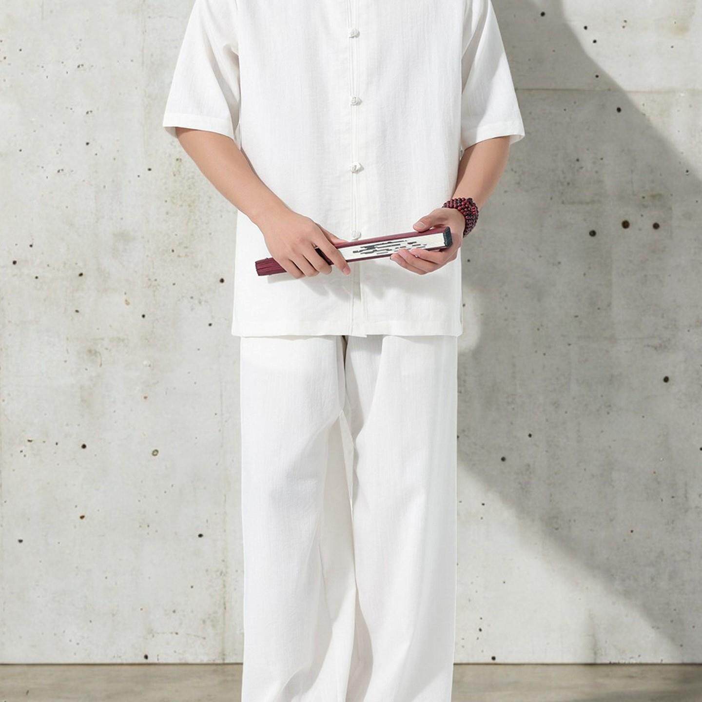 中式薄款唐装两件套男复古盘扣凉感太极服套装练功武术禅修居士服
