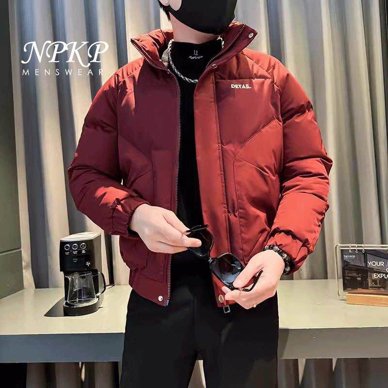 潮牌短款羽绒棉服男款秋冬新款高级感加厚保暖酒红色棉衣外套男装