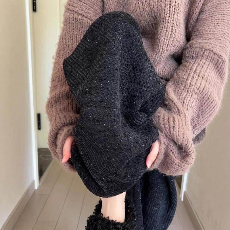 IT UNDER GARDEN 黑色细闪阔腿裤女春季加绒加厚慵懒风软糯直筒裤,女装/女士精品,大码裤装,淘宝优惠券,粉丝福利购,淘宝优惠卷