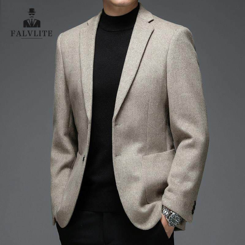 FALVLITE秋冬季新款羊毛西服男士单西高级休闲商务呢子西装外套