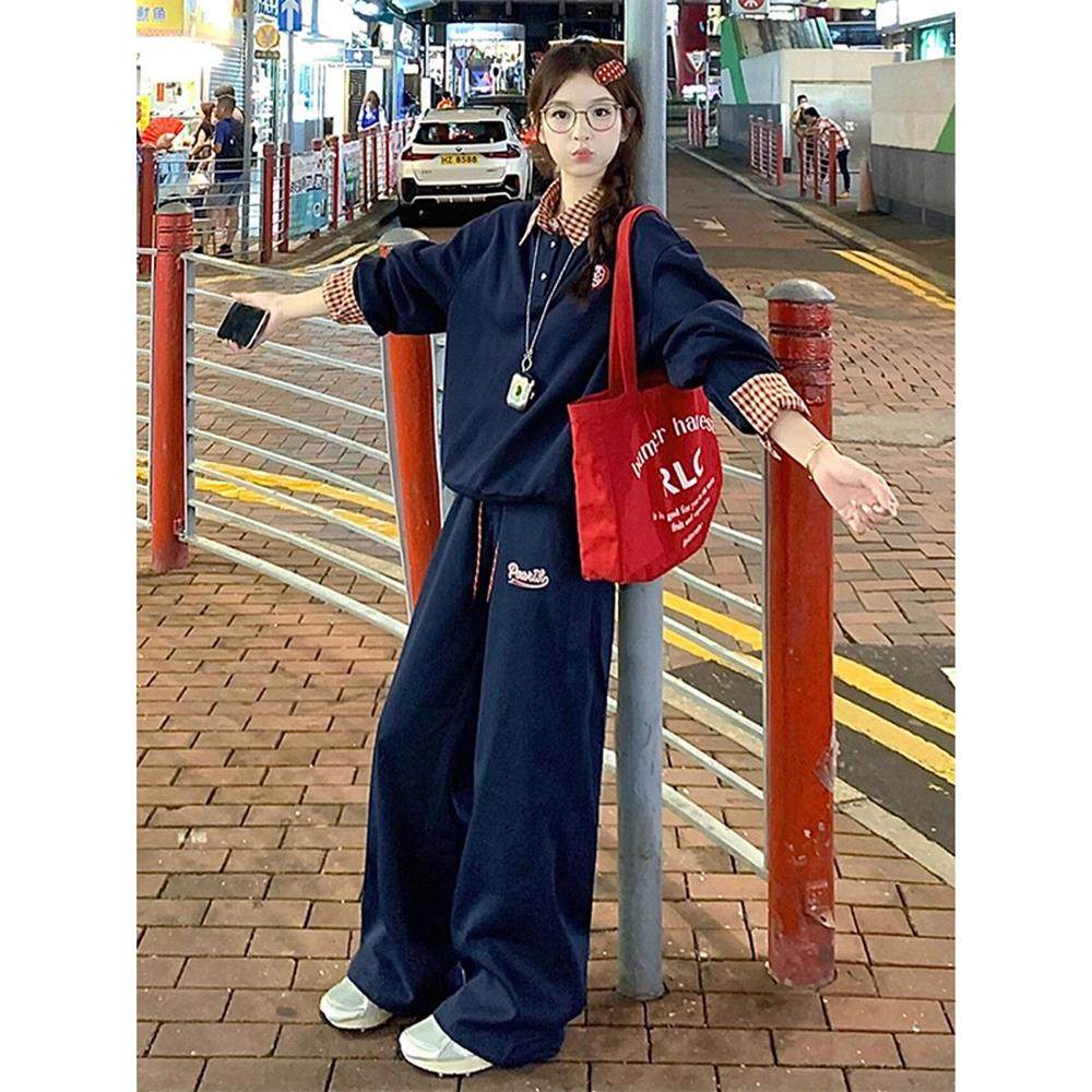 英国DGKP学院风运动套装女款春秋季学生慵懒风宽松卫衣休闲两件套