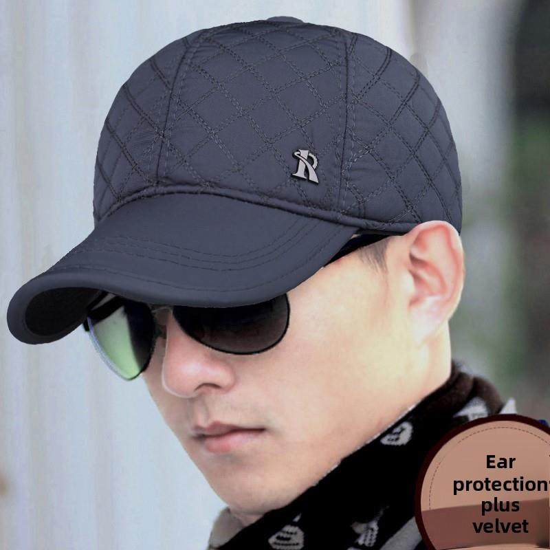 男子帽子2025年新的冬季天鹅绒加厚耳保护温暖尖顶帽户外棒球帽防