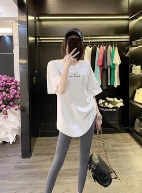 法国Rouje Dsyle白色中长款纯棉短袖t恤女宽松遮屁股弧形下摆上衣