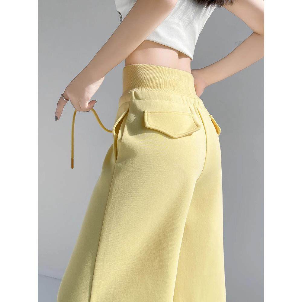 香港黄色阔腿裤女秋冬2025新款高腰显瘦运动裤宽松直筒弯刀休闲裤,女装/女士精品,休闲裤,淘宝优惠券,粉丝福利购,淘宝优惠卷