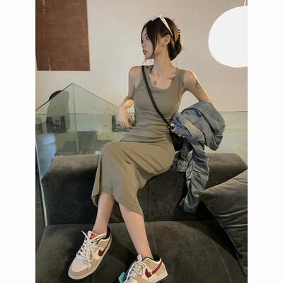 辣妹背心吊带连衣裙女夏季收腰修身显瘦长款过膝包臀裙无袖t恤裙