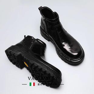 VAN 英伦风商务休闲百搭皮靴 WALLY真皮切尔西短靴男厚底高帮男鞋