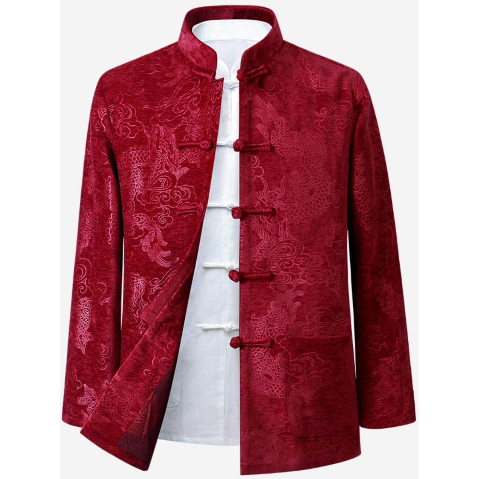 高档中老年唐装男士春棉暖喜庆高级上衣爸爸中式夹克