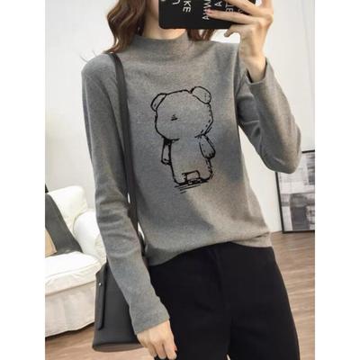 韩系百搭秋冬款磨毛半高领打底衫女内搭上衣修身显瘦长袖T恤灰色