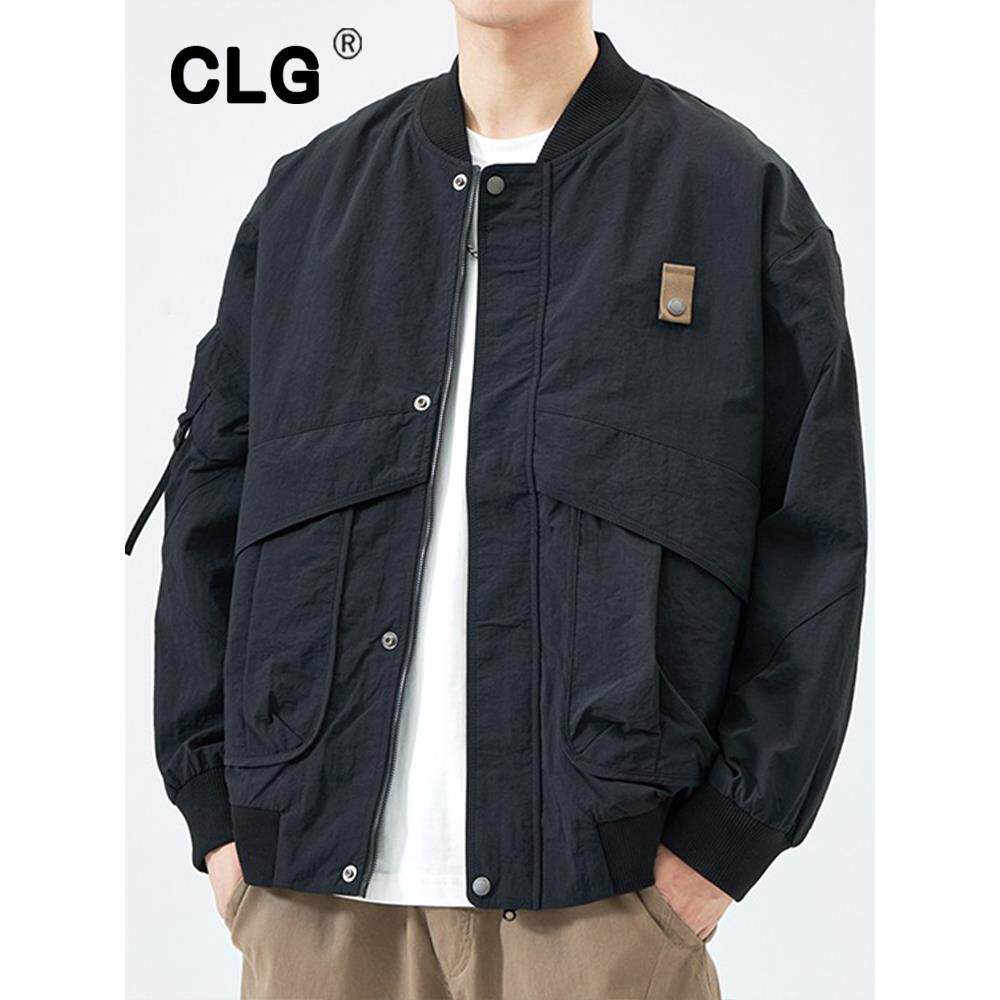 香港时尚品牌美国短夹克男士黑色宽松休闲帅气街头工装棒球制服