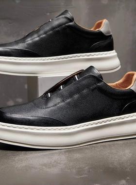 意大利BOTANSA VRETHA&BV春夏英伦风一脚蹬皮鞋透气运动小白鞋男