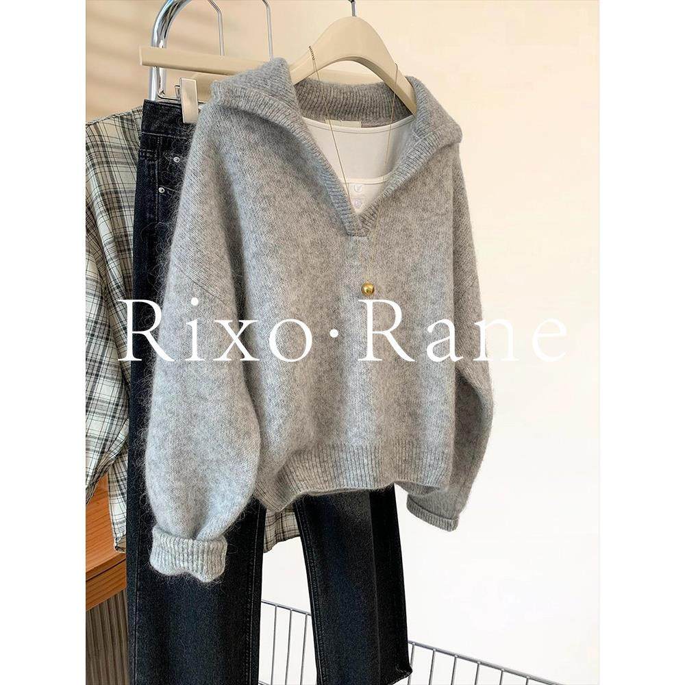 法国Rixo Rane⭐灰色v领浣熊绒针织毛衣女翻领慵懒风加厚上衣冬装,女装/女士精品,大码内搭,淘宝优惠券,粉丝福利购,淘宝优惠卷
