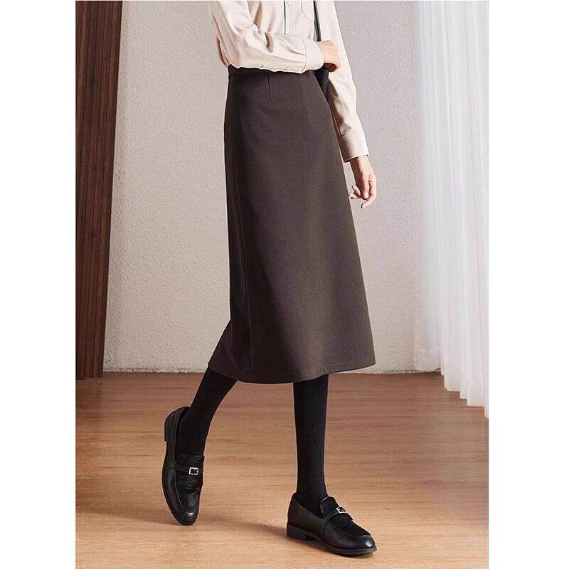 2025年时尚毛呢半身裙女小个子半裙春秋一步裙开叉包臀高腰a字裙