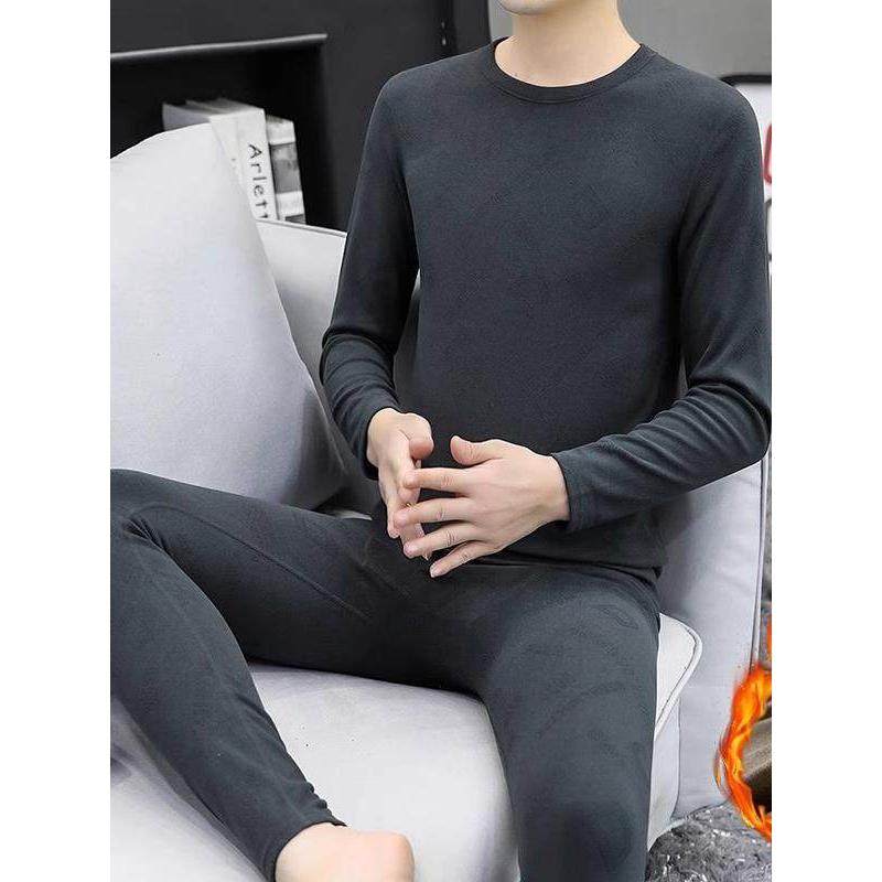 双面绒德绒保暖内衣套装男士磨毛秋冬季加绒加厚时尚雕花秋衣秋裤