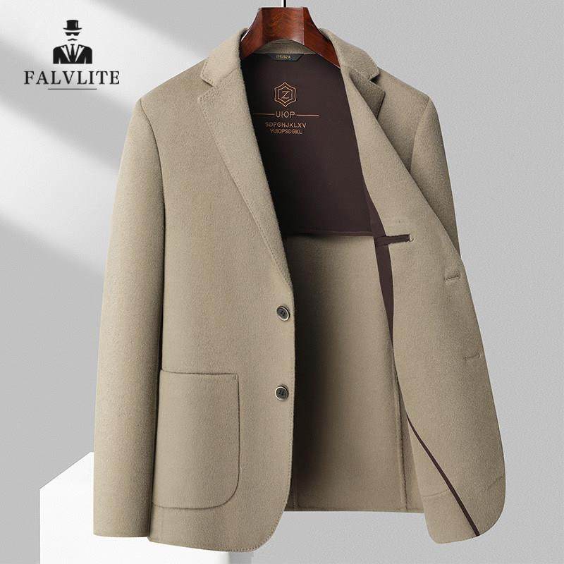 FALVLITE秋冬新款商务休闲西装男士短款西服纯色纯羊毛呢子外套