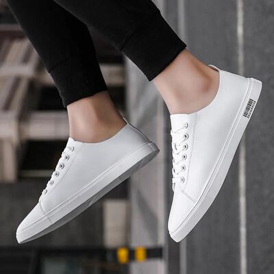 潮牌白色板鞋男韩版潮流透气运动小白鞋男款休闲平底头层牛皮男鞋