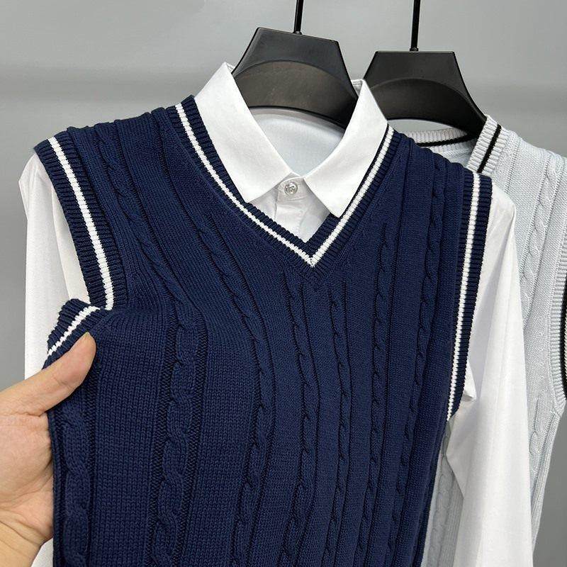 毛衣背心男马甲纯棉V领秋冬季男装无袖坎肩线衣针织外套修身潮流