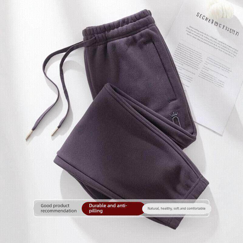 韩国高级感铁灰色高腰休闲运动裤女2025秋冬束脚宽松加绒长裤卫裤