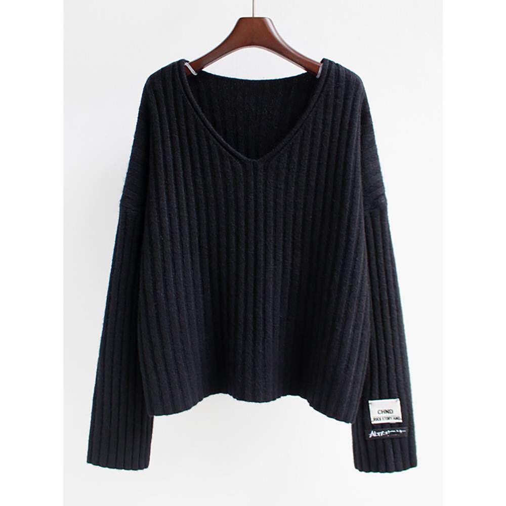 潮牌V领套头加厚针织衫上衣女2025新款秋冬内搭打底短款毛衣外套