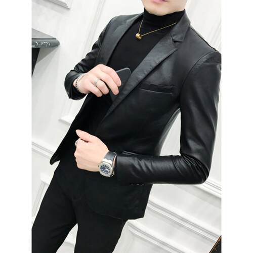 香港2025新时尚修身真皮西装男士夹克休闲小西装男士韩式夹克