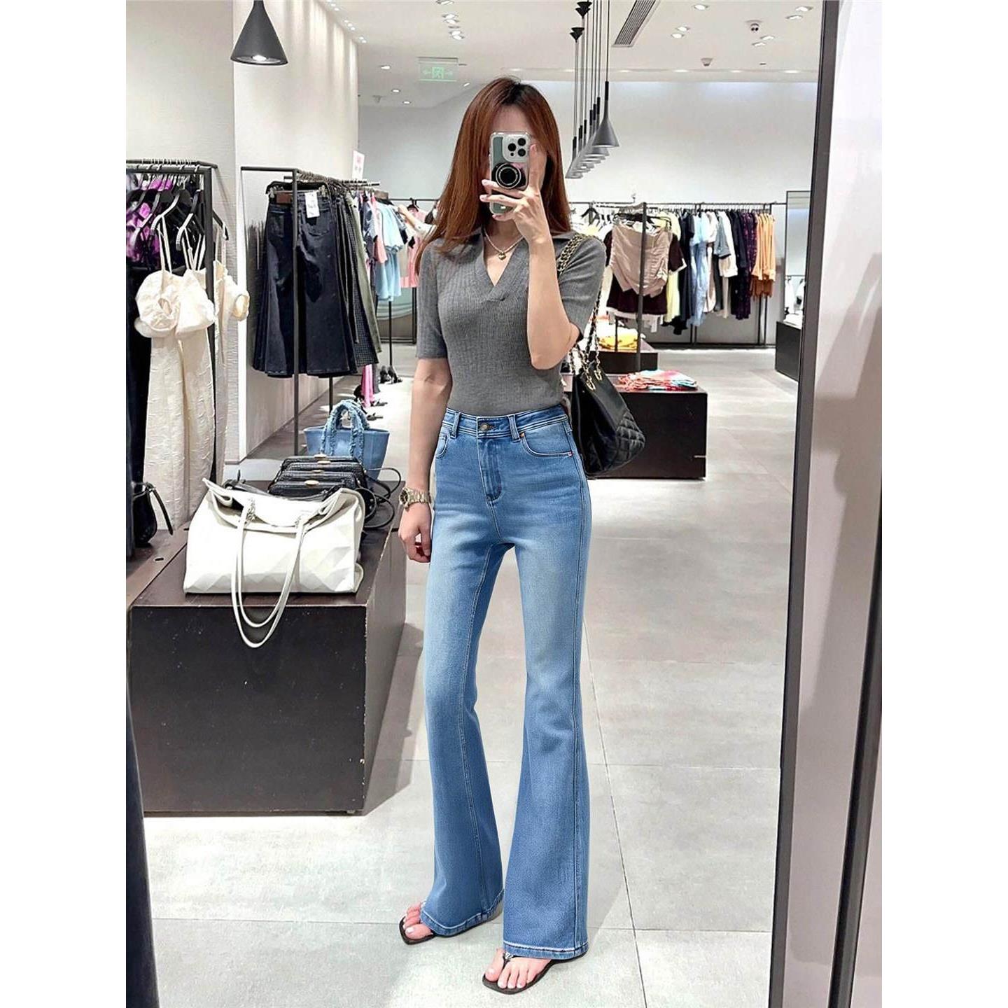 俏艺点丨超模速干 干裤高腰弹力修身微喇叭牛仔裤女夏季薄款2026
