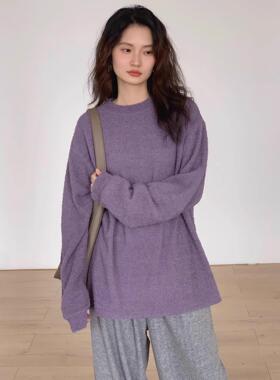 韩国霜紫色长袖卫衣女2025秋冬新款慵懒风套头毛衣宽松显瘦上衣