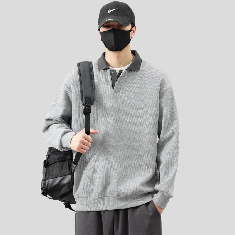 コーデュイの潮牌重磅卫衣男士秋冬季加绒百搭上衣休闲polo领外套