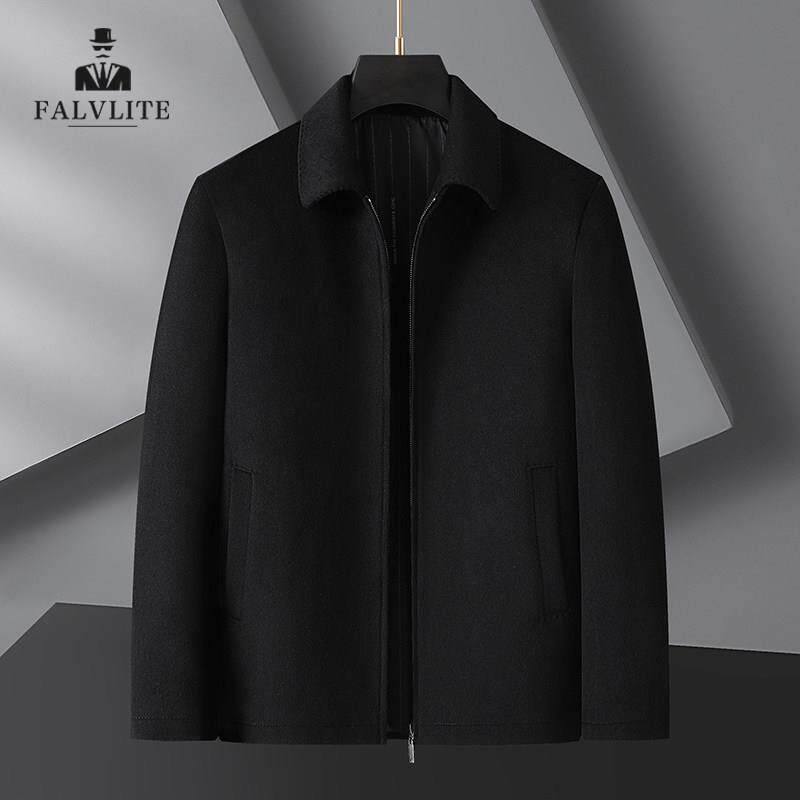 FALVLITE秋冬新款宽松羊毛呢子外套加肥加大码大衣男翻领加厚夹克