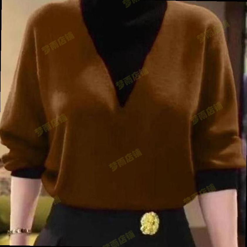中年妈妈秋冬季百搭假两件德绒衫半高领撞色衬衫打底衫女新款打底