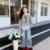 儿童学院风假两件POLO领打底衫 新款 女孩春秋上衣 时尚 女童卫衣春装