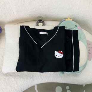 衣服夏天女睡衣宽松套头V领家居服两件套装 云朵棉女生短袖 短裤