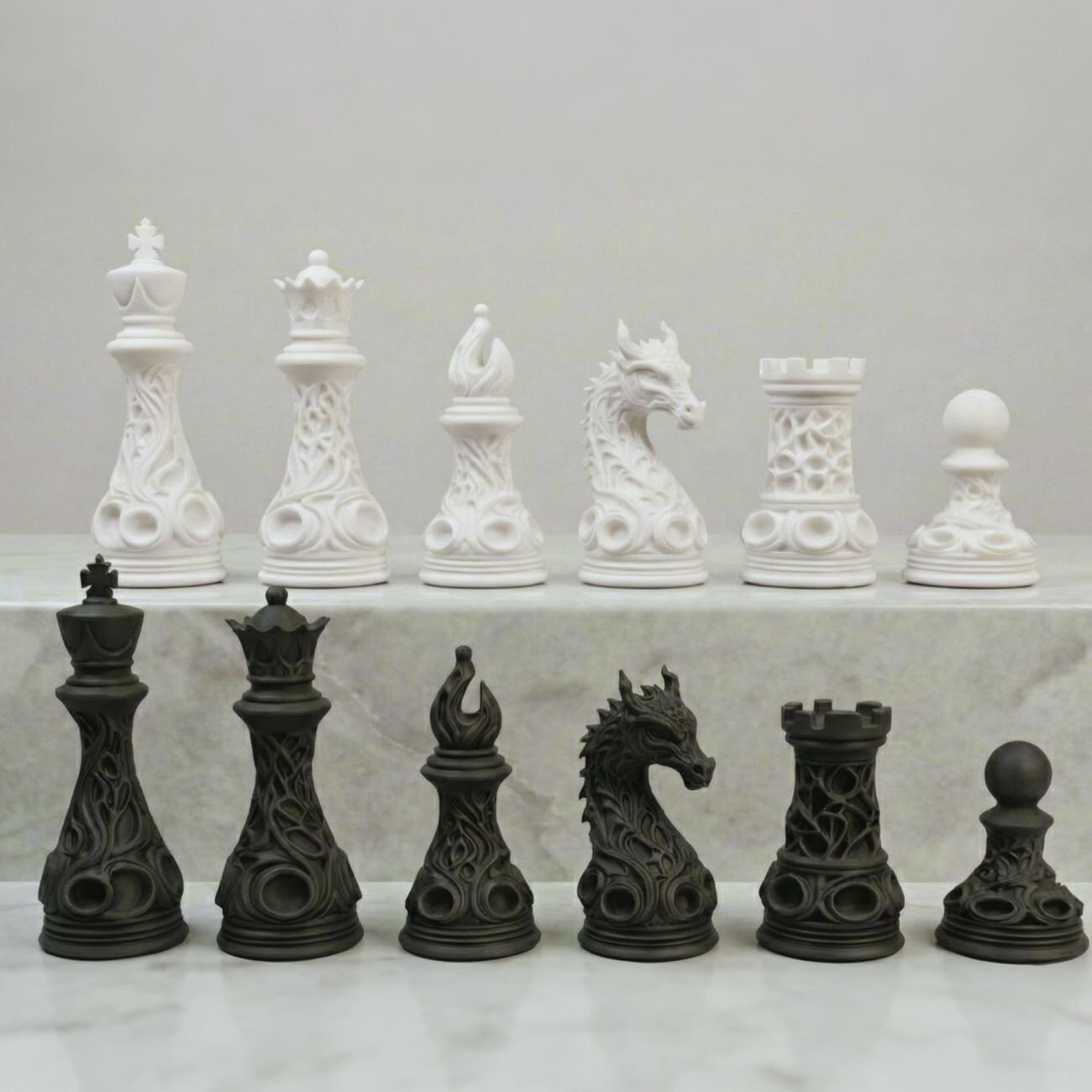 龙纹表面国际象棋棋子,高颜值哥特风格,个人收藏,便携轻巧3d打印
