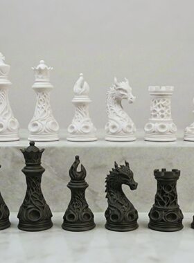 龙纹表面国际象棋棋子,高颜值哥特风格,个人收藏,便携轻巧3d打印