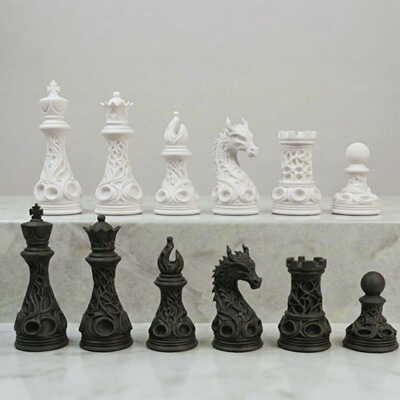 龙纹表面国际象棋棋子,高颜值哥特风格,个人收藏,便携轻巧3d打印