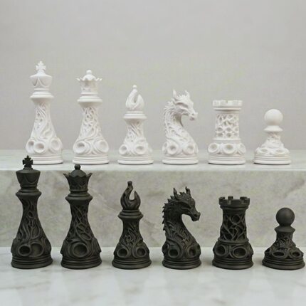 龙纹表面国际象棋棋子,高颜值哥特风格,个人收藏,便携轻巧3d打印
