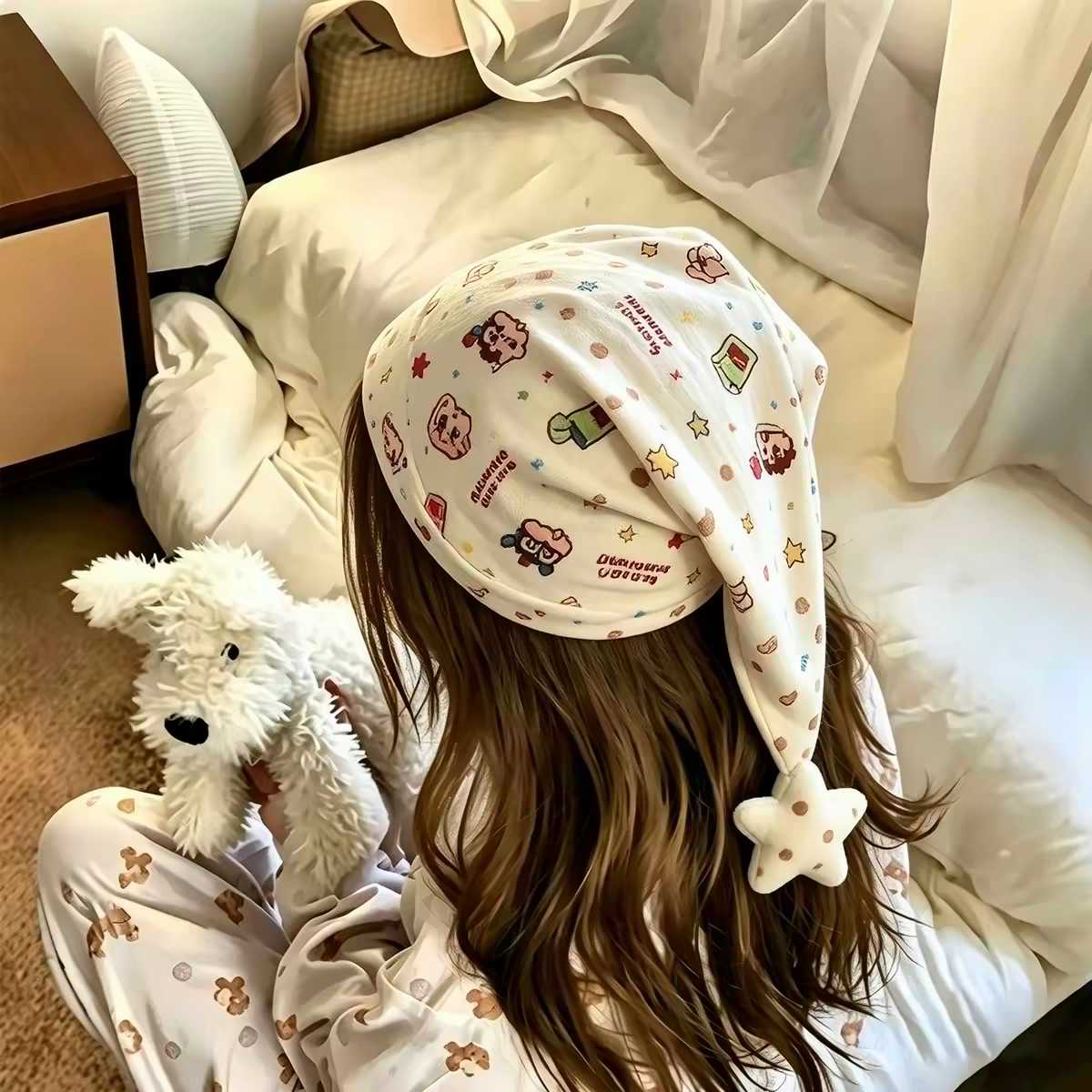 可爱睡帽尖尖帽防头风女款不压