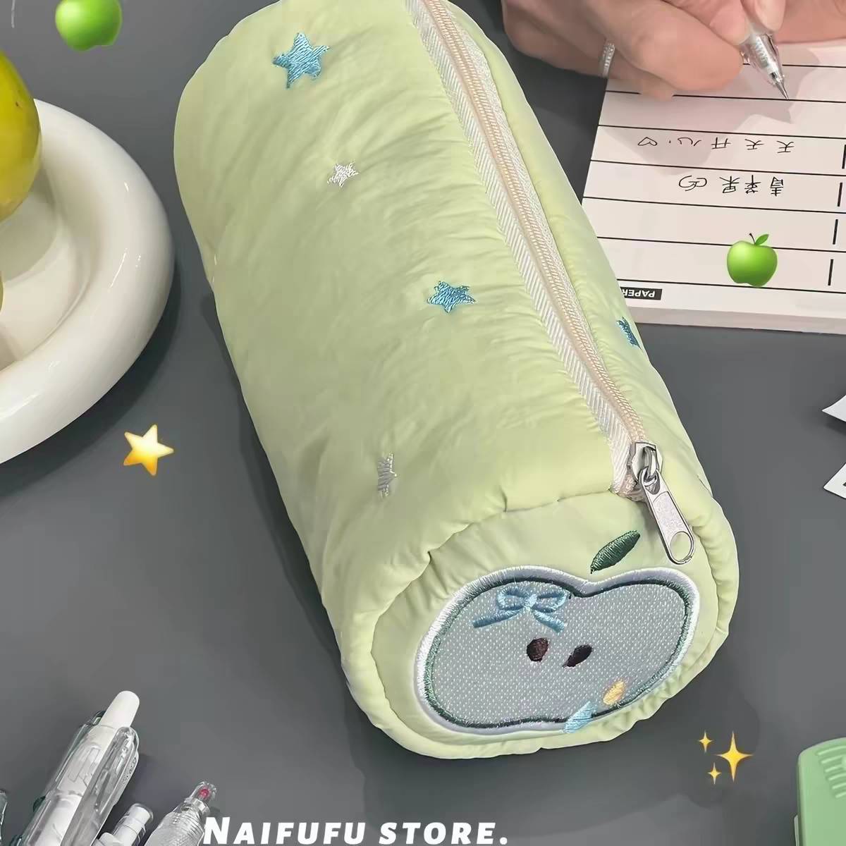 青苹果星星绿色笔袋ins大容量