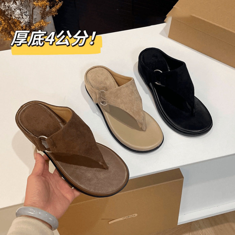超火复古厚底内增高夹趾人字拖女