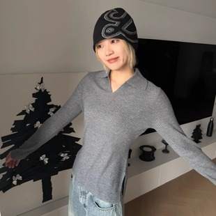 针织毛衣 Y2ng polo领上衣女紧身打底衫 女春季 新款