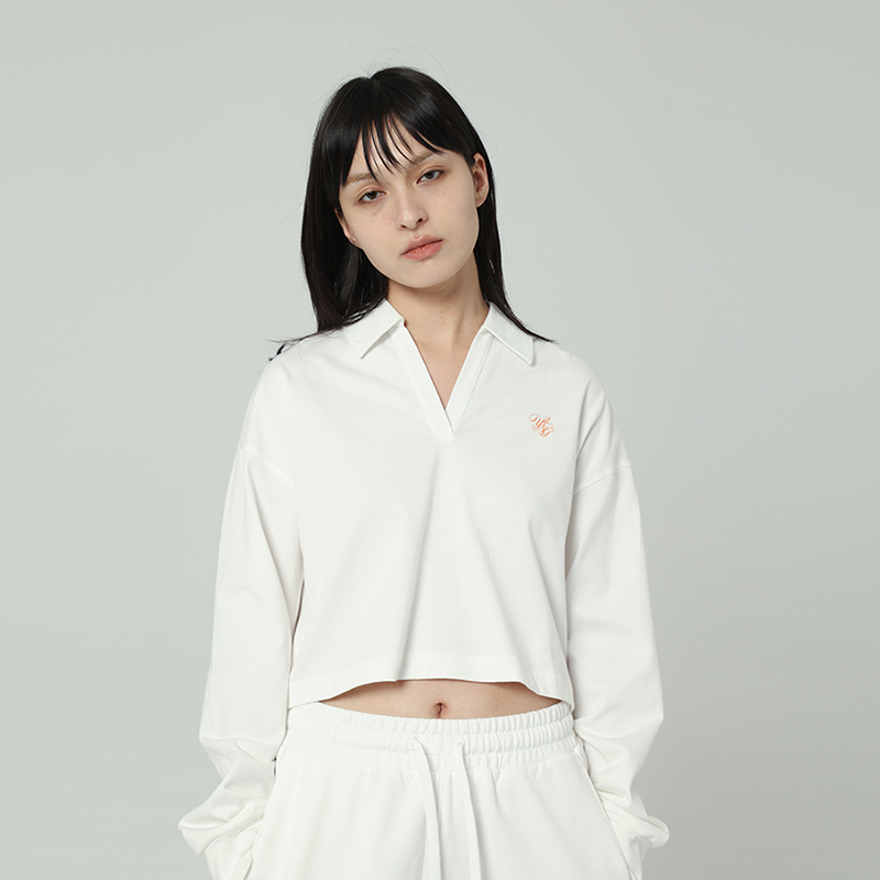 Y2NG长袖宽松V领宽松露脐上衣