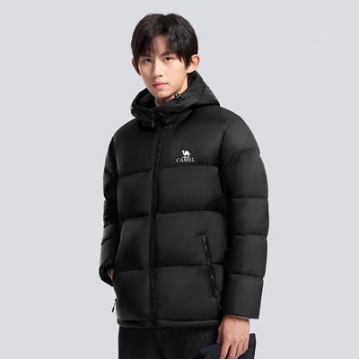 骆驼羽绒服火山抗静电防风连帽面包服保暖M13CR07089H幻影黑