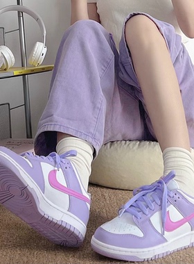 Nike Dunk 合成革 LOW 经典舒适 防滑耐磨 低帮 板鞋 紫白色
