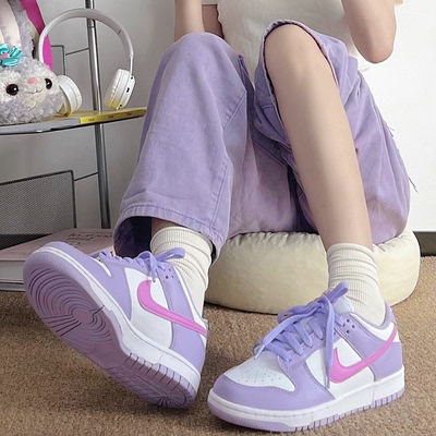 Nike Dunk 合成革 LOW 经典舒适 防滑耐磨 低帮 板鞋 紫白色
