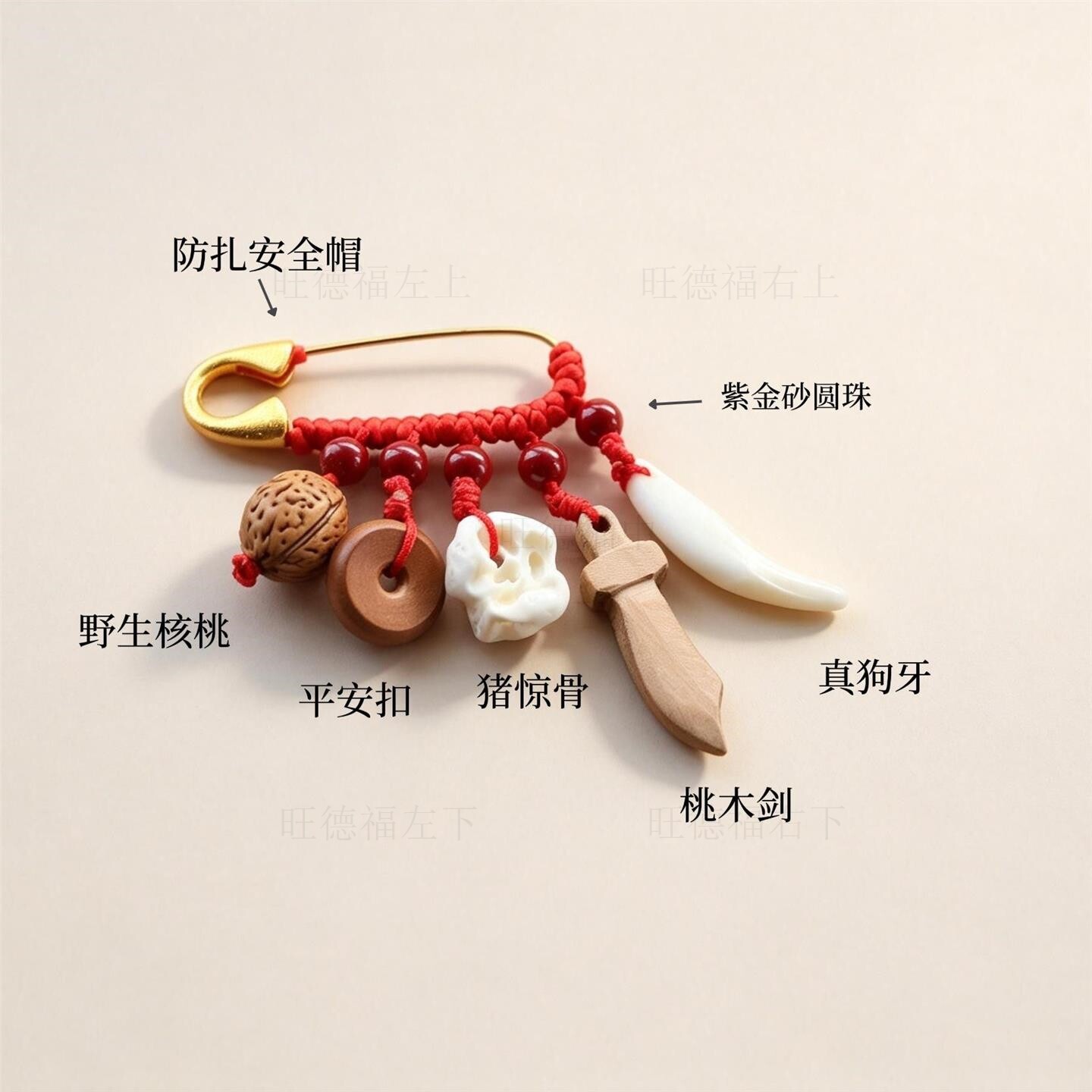 宝宝桃木别针婴儿镇惊吓外出护身符胸针孕妇护士挂件狗牙平安