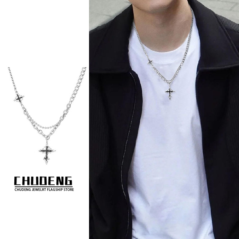 十字架项链男潮牌简约百搭叠戴