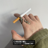 戒指男烟托夹烟指环潮人抽烟烟架创意饰品指环创意霸气夹烟烟托